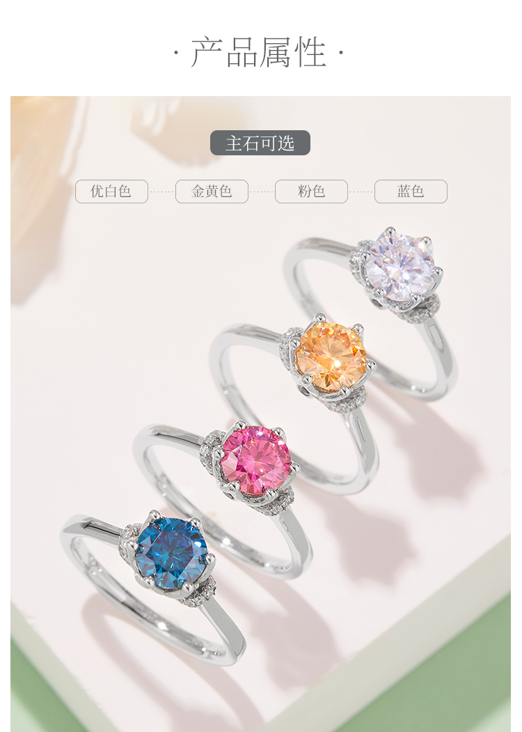 直臂V镶加冕S925银镀白金莫桑钻女戒1克拉D级 - 2